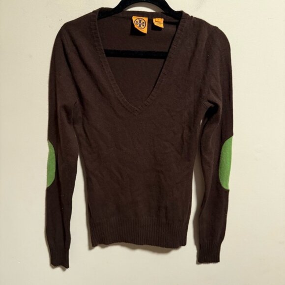 Tory Burch 100% Cashmere V Neck Sweater Brown- Size Small - Picture 1 of 6